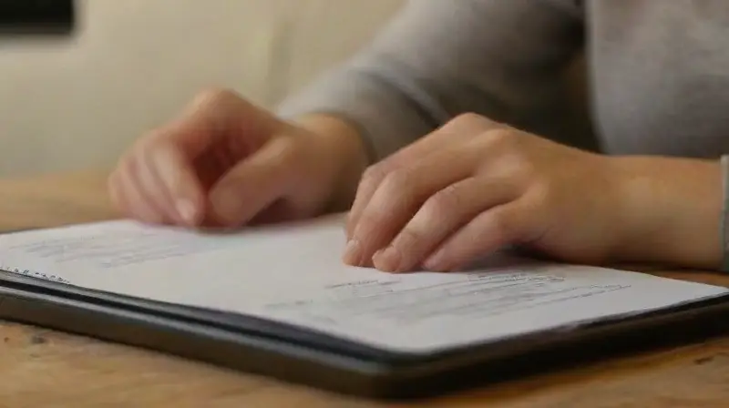 Person examines certification in professional workspace