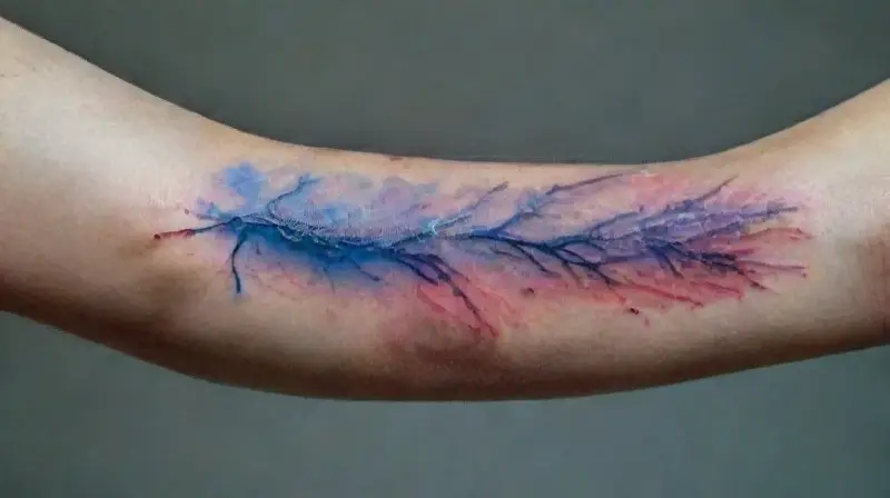 Close-up of realistic watercolor tattoo on arm