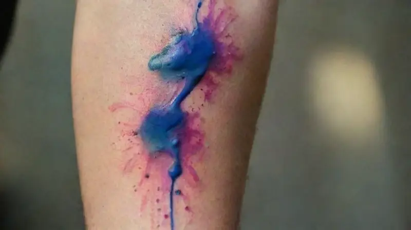Vibrant watercolor tattoo on realistic forearm