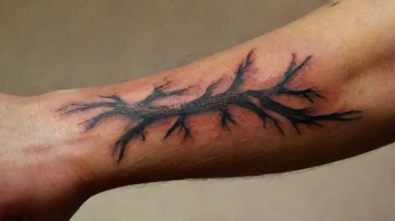 Close-up of healing tattooed forearm