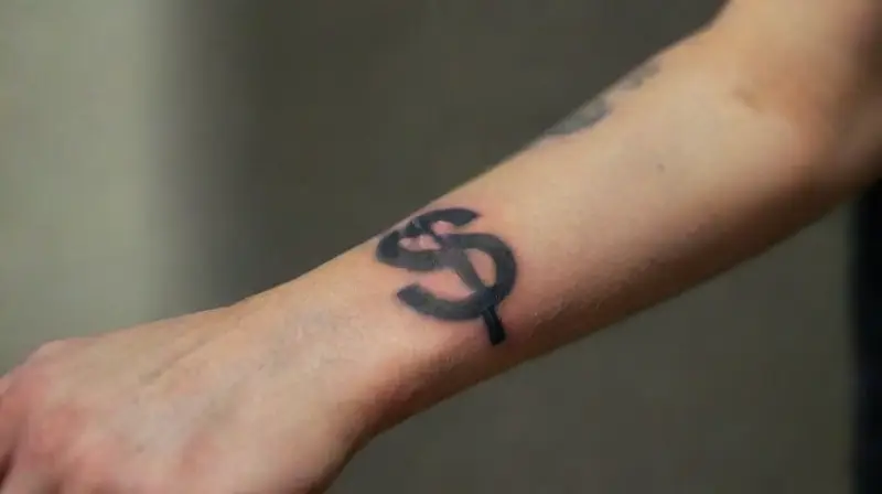 Close-up of forearm with minimalist dollar sign