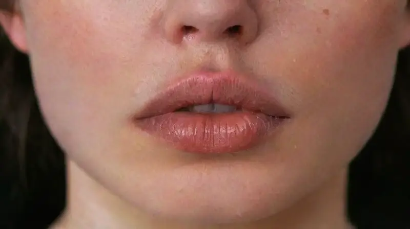 Close-up of pierced lips and facial details