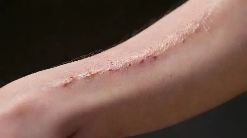 Forearm scar shows healing with subtle details