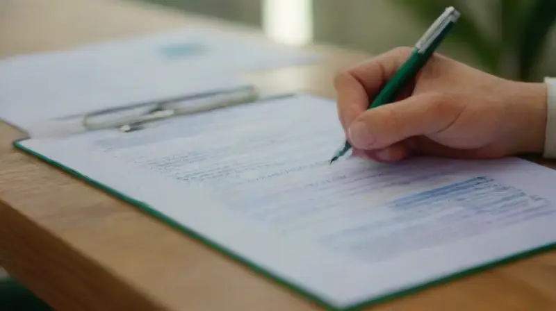 An auditor reviews documents at tidy desk