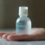 Hand disinfects pierced skin carefully and attentively