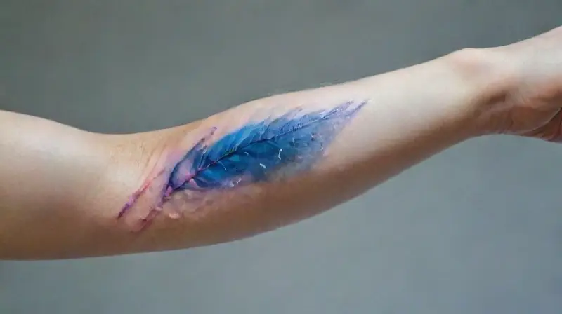 Realistic arm with watercolor tattoo and details