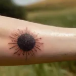 Close-up of forearm tattoo with natural detail
