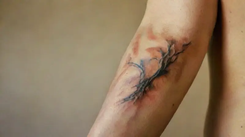 Close-up of faded tattooed forearm details