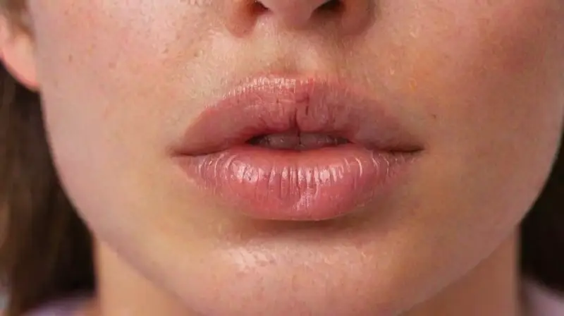 Close-up of pierced, moist, detailed mouth