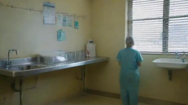 Sterilization room with attentive healthcare workers