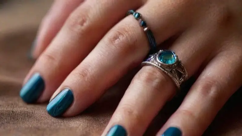 A hand holds assorted, textured jewelry detailed