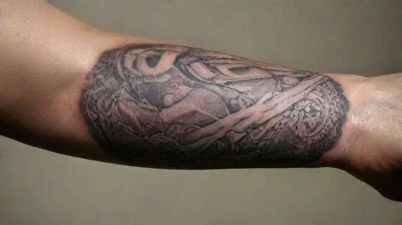 Close-up of detailed dollar bill tattoo