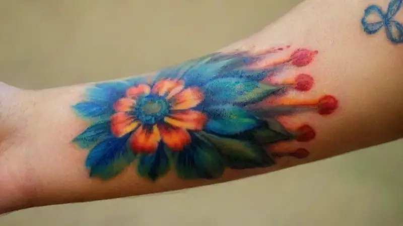 Vibrant temporary tattoos at lively outdoor festival