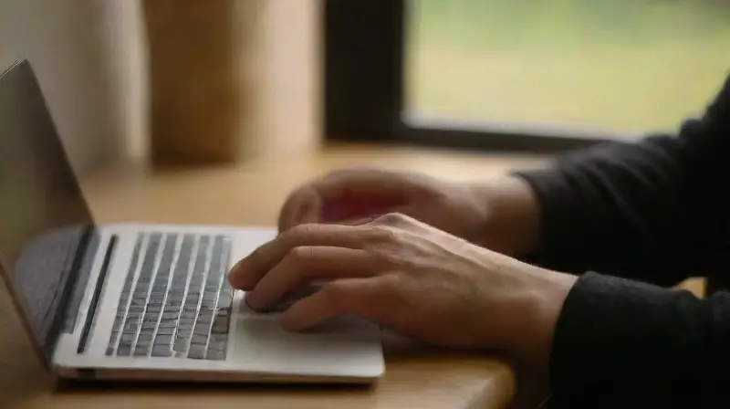 Person researching art on their laptop