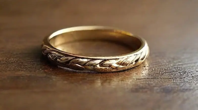 Gold and platinum jewelry on wooden surface