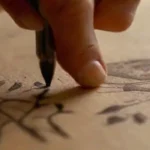 Tattoo artist creating detailed floral design