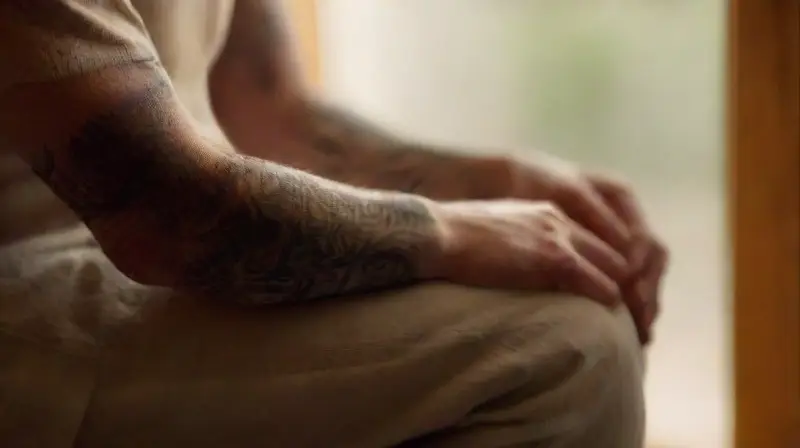 Person getting tattoo in calm, detailed setting