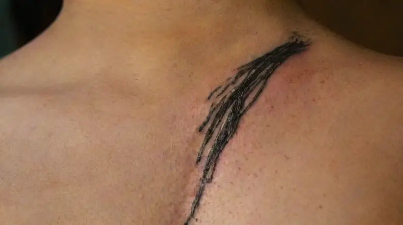 Close-up of freshly tattooed, detailed neck