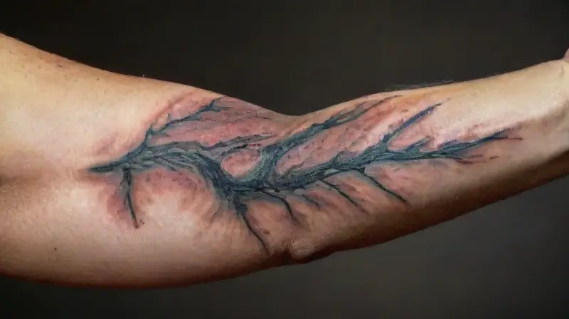Close-up of freshly tattooed forearm skin