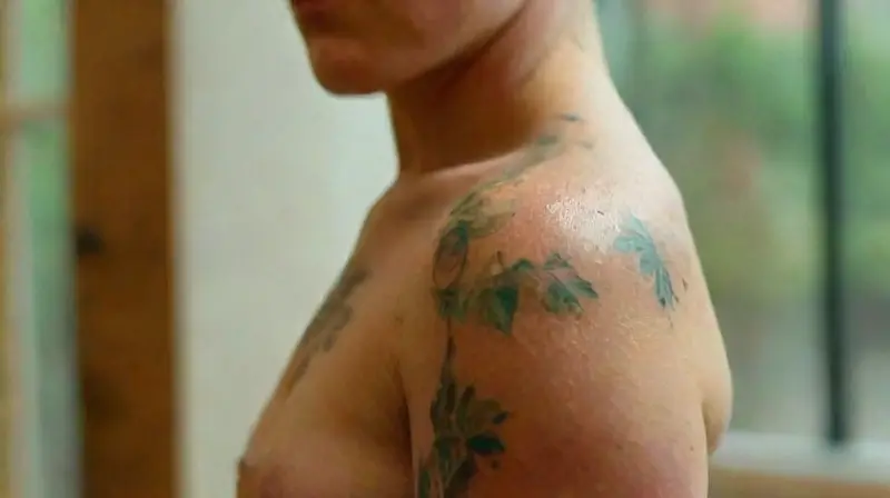 Realistic, detailed tattoo scene in studio