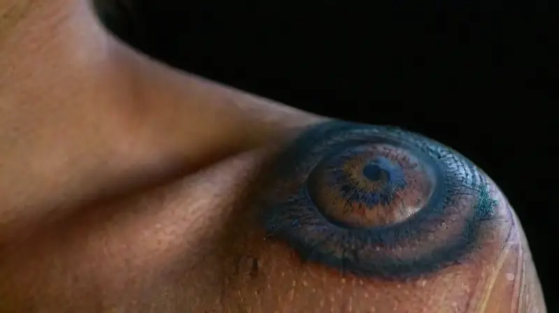 Person with glowing UV tattoos under blacklight