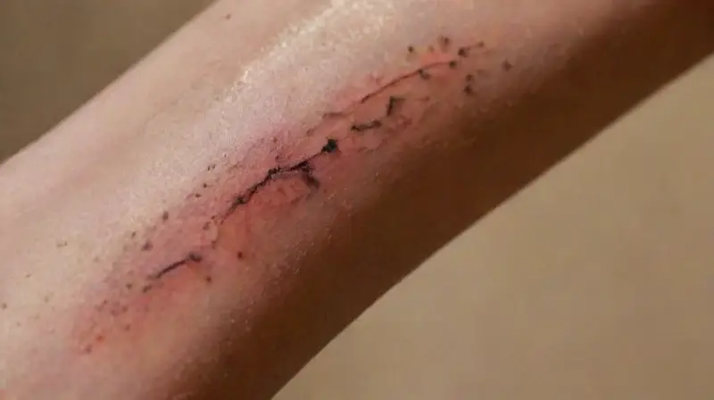 Close-up of detailed, fresh tattoo on skin
