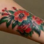 Close-up of healed floral tattoo on arm