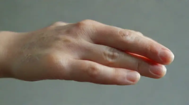 Close-up of realistic latex-gloved fingers