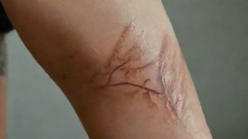 Close-up of a tattooed, realistic human leg