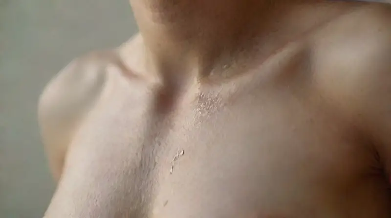 Close-up of healing microdermal piercing